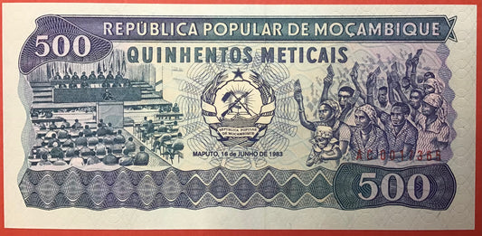 Mozambique - 500 Meticais 16.6.1983 P#131a Kvalitet 0