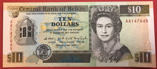 Belize - 10 Dollars 1.5.1990 P#54a Kvalitet 0