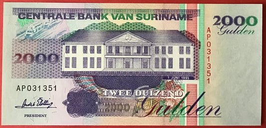Suriname - 2000 Gulden 1.6.1995 P#142 Kvalitet 0