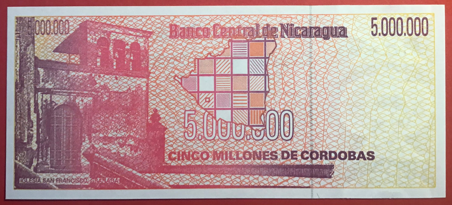 Nicaragua - 5 Million Córdoba (1990) P#165 Kvalitet 0