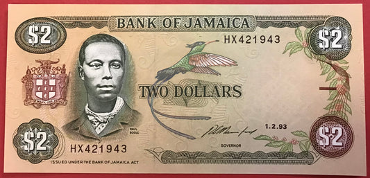 Jamaica - 2 Dollars 1.2.1993 P#69e Kvalitet 0