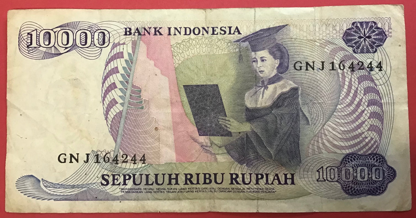Indonesia - 10.000 Rupiah 1985P#126a Kvalitet 1
