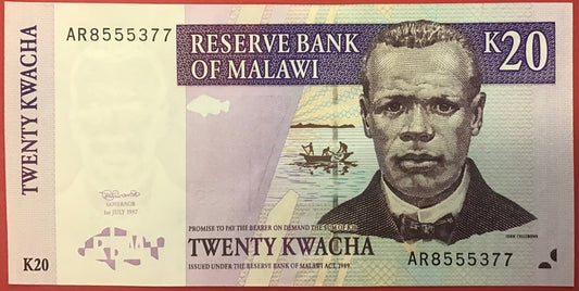 Malawi - 20 Kwacha 1.7.1997 P#38b Kvalitet 0