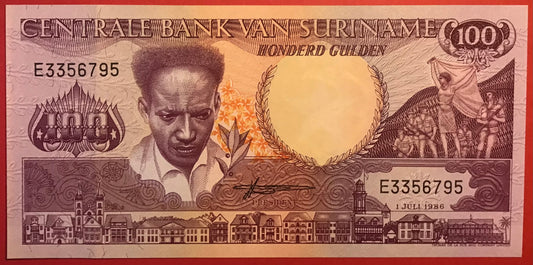 Suriname - 100 Gulden 1.7.1986 P#133a Kvalitet 01