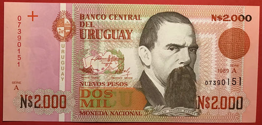 Uruguay - 2000 Nuevos Pesos 1989 P#68a Kvalitet 0