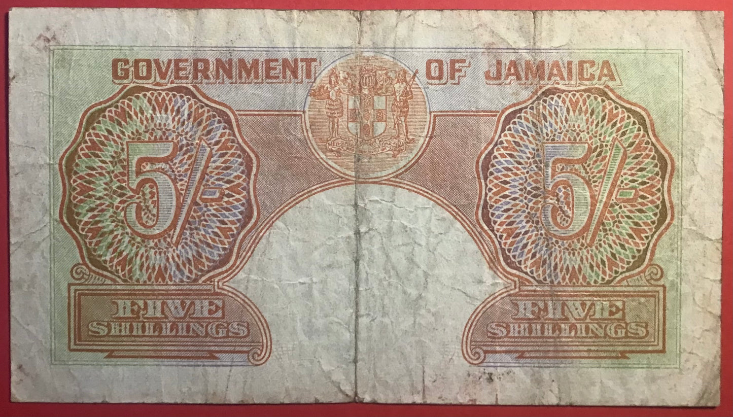 Jamaica - 5 Shillings 15.8.1957 P#37b Kvalitet 1