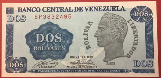 Venezuela - 2 Bolivares 5.10.1989 P#69 Kvalitet 0