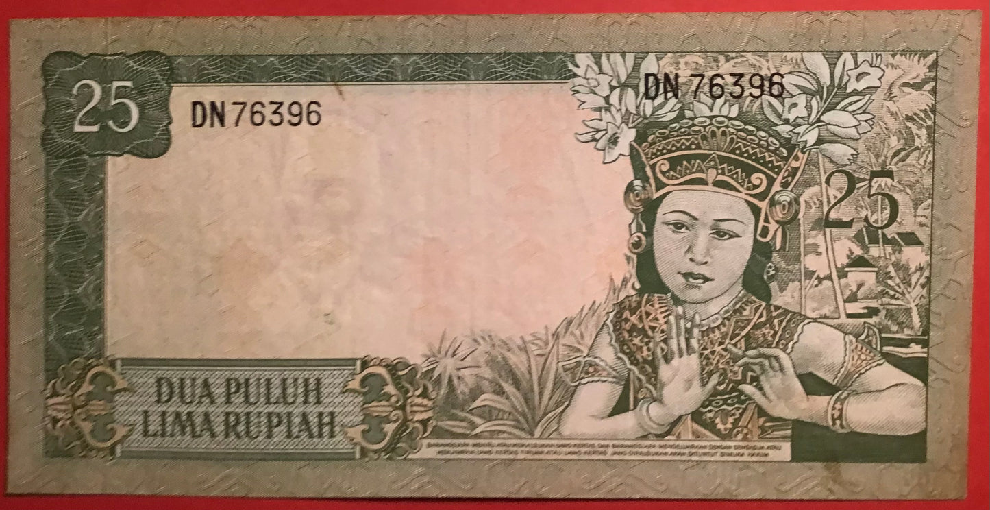 Indonesia - 25 Rupiah 1960 P#84a Kvalitet 01/0