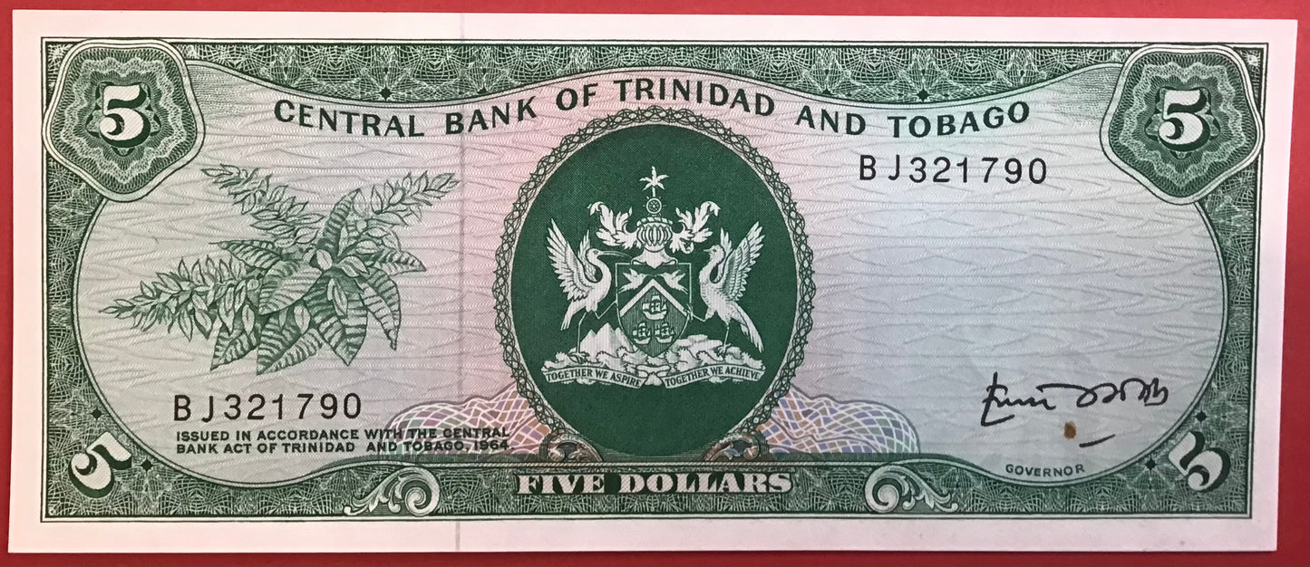 Trinidad & Tobago - 5 Dollars (1977) P#31b Kvalitet 01 *Lille brunt mærke i højre side*