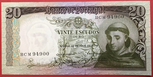 Portugal - 20 Escudos 26.5.1964 P#167b Kvalitet 0