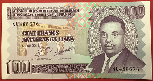 Burundi - 100 Francs 1.9.2011 P#44b Kvalitet 0