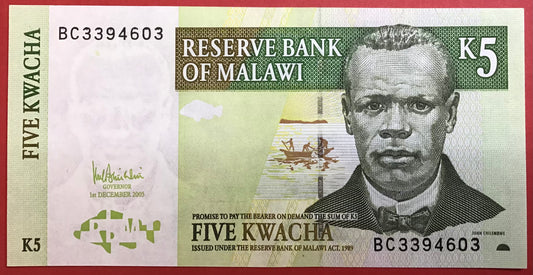 Malawi - 5 Kwacha 1.12.2005 P#36c Kvalitet 0