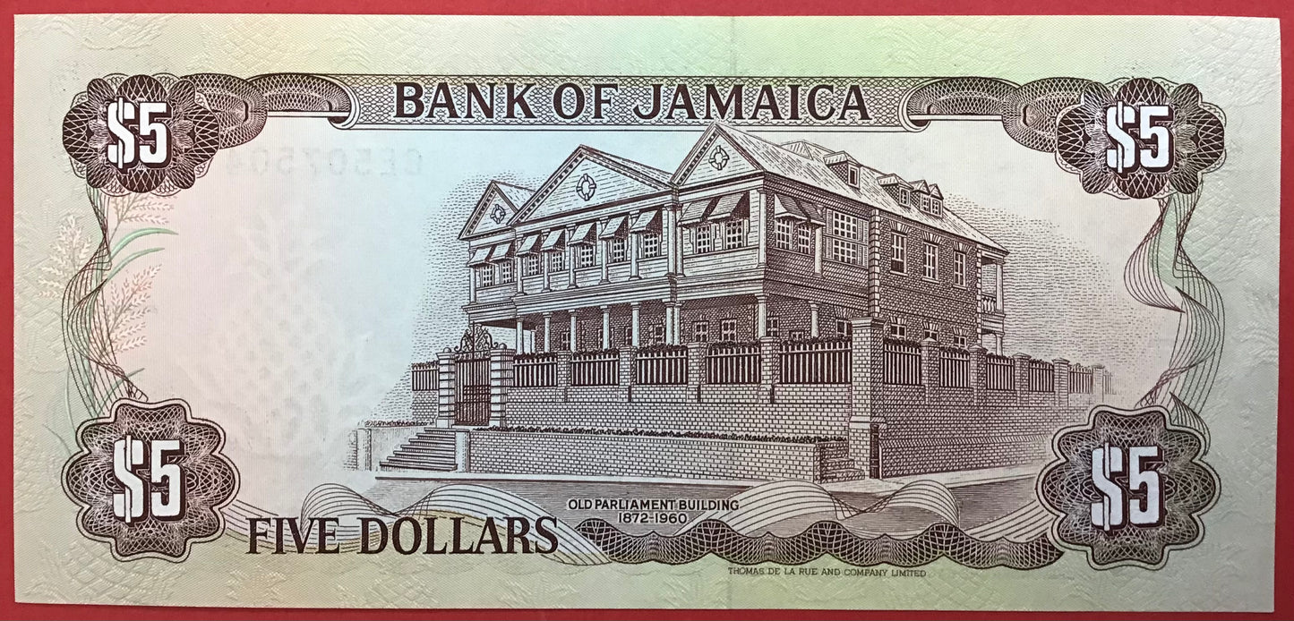 Jamaica - 5 Dollars 1.7.1991 P#70d Kvalitet 0