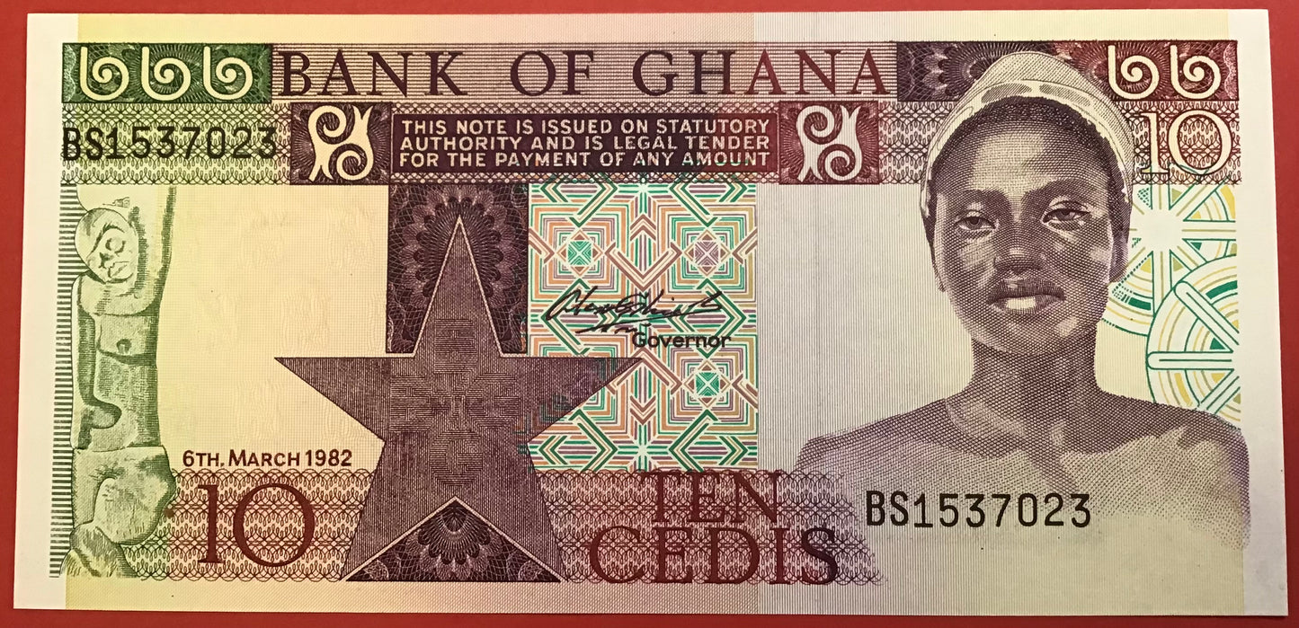 Ghana - 10 Cedis 6.3.1982 P#20d Kvalitet 0