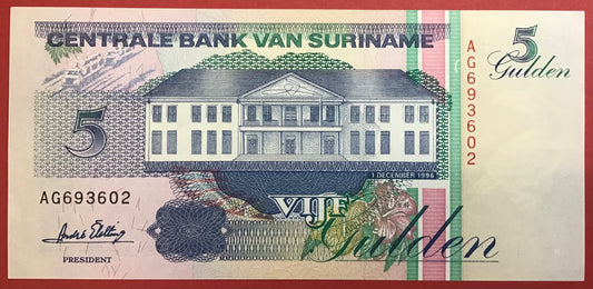 Suriname - 5 Gulden 1.12.1996 P#136b Kvalitet 0