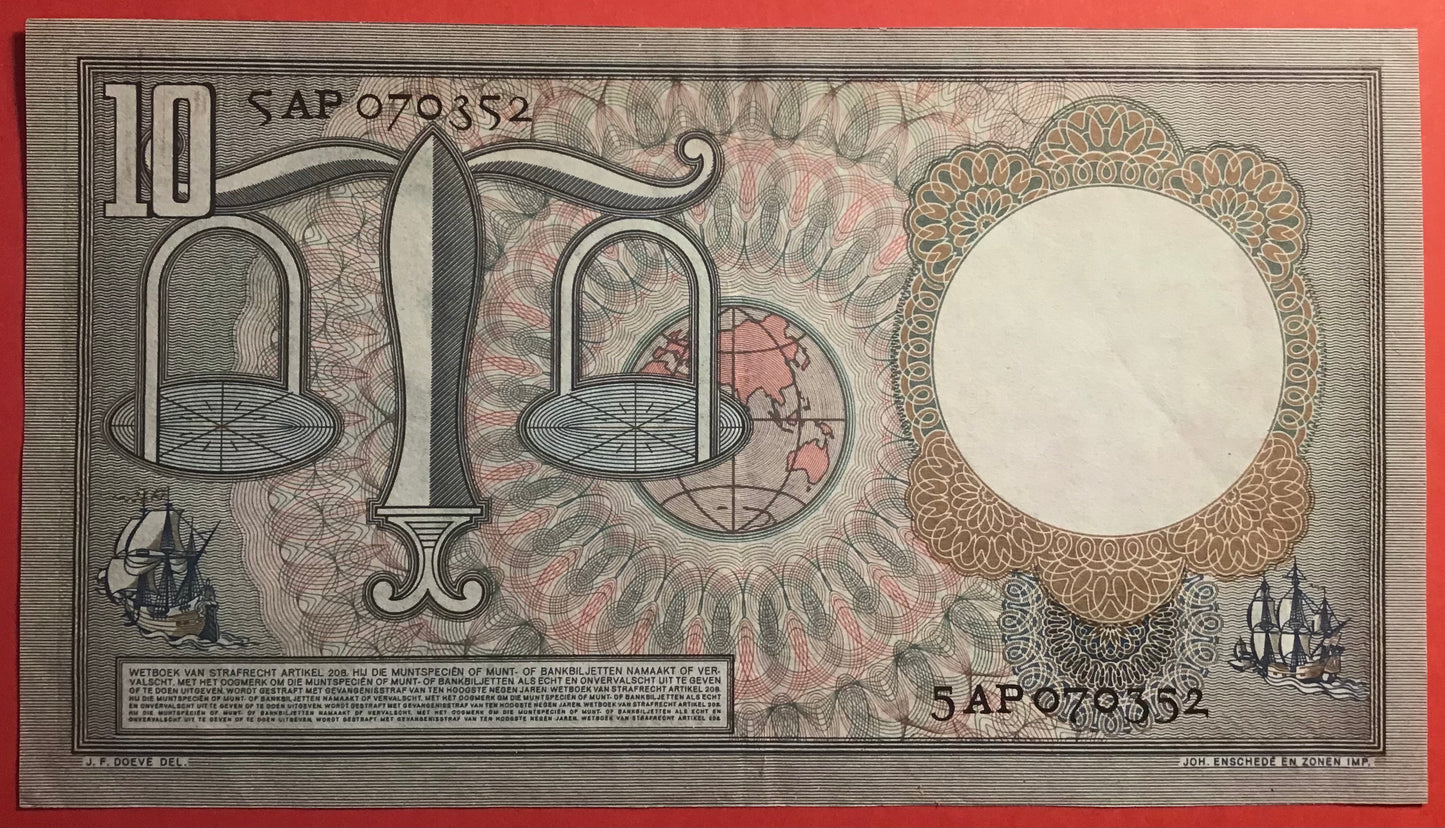 Netherlands - 10 Gulden 23.3.1953 P#85 Kvalitet 1+/01