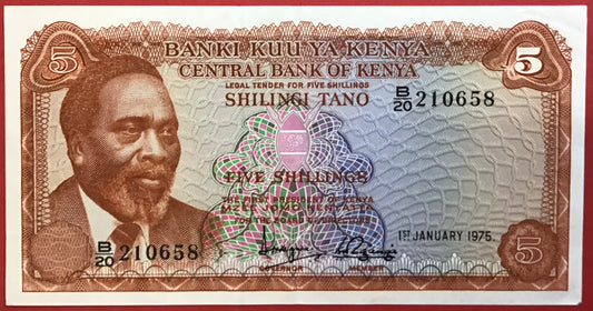 Kenya - 5 Shillings 1.1.1975 P#11b Kvalitet 01