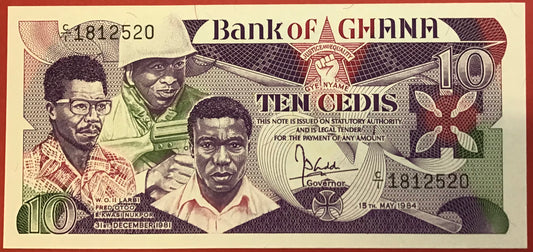 Ghana - 10 Cedis 15.5.1984 P#23a Kvalitet 0