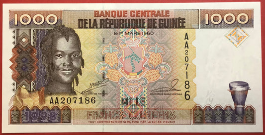 Guinea - 1000 Francs 1998 P#37 Kvalitet 01