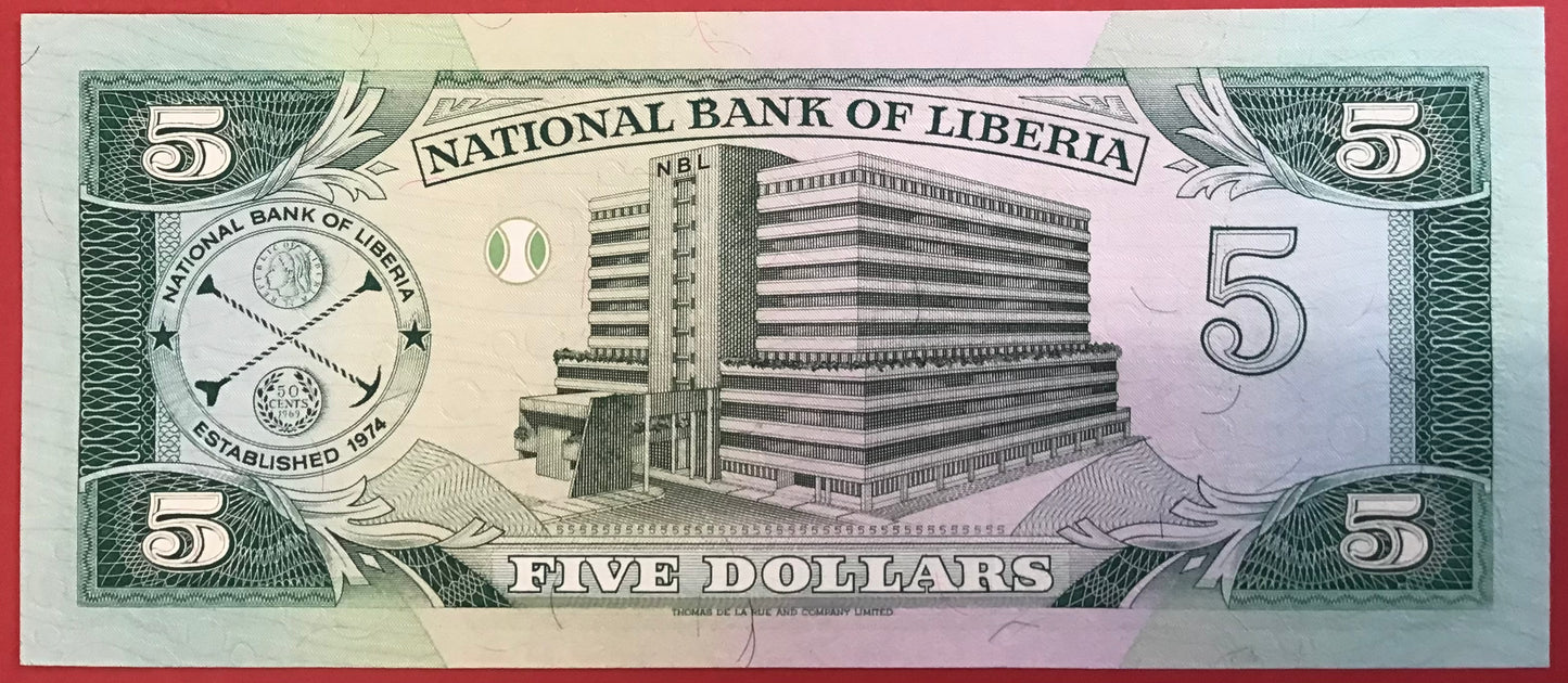 Liberia - 5 Dollars 12.4.1989 P#19 Kvalitet 0
