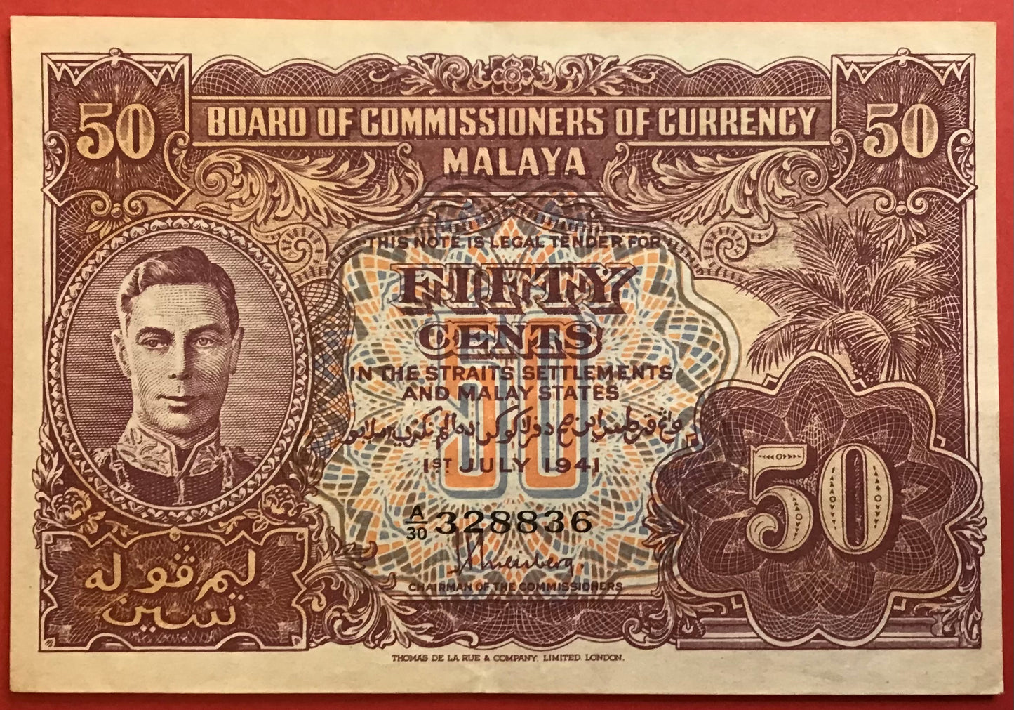Malaya/Board Of Commissioners Of Currency - 50 Cents 1.7.1941 P#10b Kvalitet 1+/01