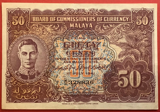 Malaya/Board Of Commissioners Of Currency - 50 Cents 1.7.1941 P#10b Kvalitet 1+/01