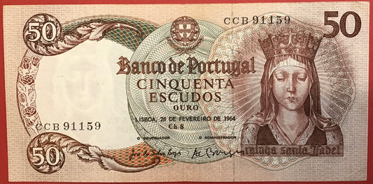 Portugal - 50 Escudos 28.2.1964 P#168 Kvalitet 1+