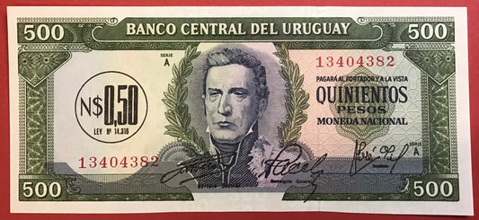 Uruguay - 0,50 Nuevo Peso on 500 Pesos (1975) P#54 Kvalitet 0