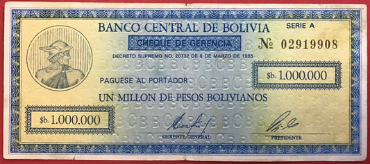 Bolivia - 1 Million Pesos Bolivianos (1985) P#190a Kvalitet 1+