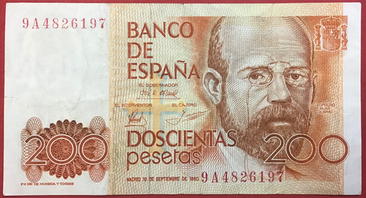 Spain - 200 Pesetas 16.9.1980 P#156 Kvalitet 1+