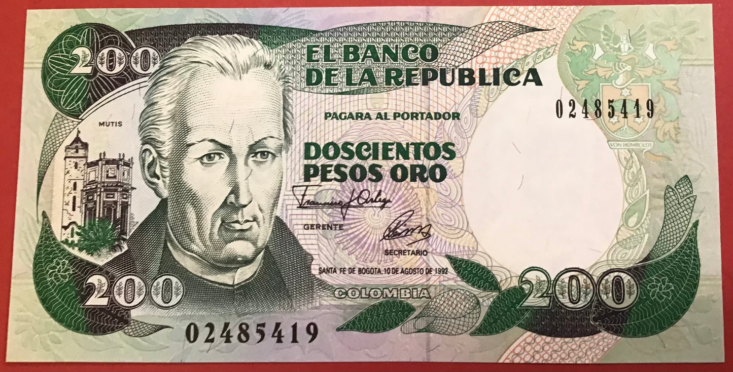 Colombia - 200 Pesos Oro 10.8.1992 P#429A Kvalitet 0