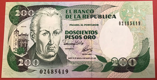 Colombia - 200 Pesos Oro 10.8.1992 P#429A Kvalitet 0