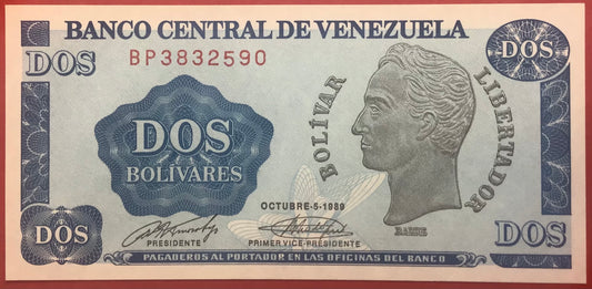 Venezuela - 2 Bolivares 5.10.1989 P#69 Kvalitet 0