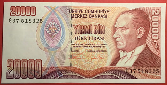 Turkey - 20.000 Lira (1995) P#202 Kvalitet 01/0