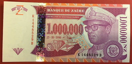 Zaïre - 1.000.000 Million Nouveaux Zaïres 25.10.1996 P#79a Kvalitet 0