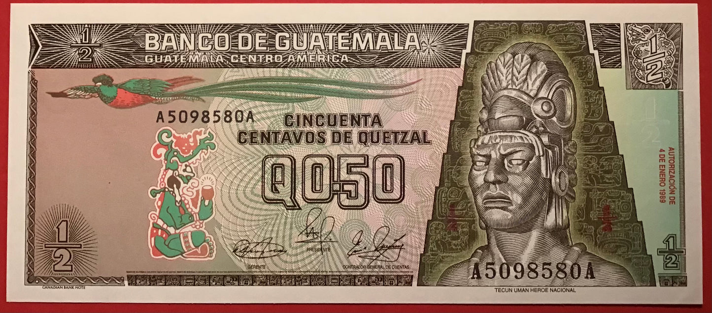 Guatemala - 1/2 Quetzal 4.1.1989 P#72a Kvalitet 0