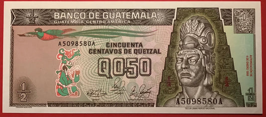 Guatemala - 1/2 Quetzal 4.1.1989 P#72a Kvalitet 0