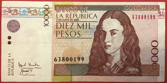 Colombia - 10.000 Pesos 9.6.2003 P#453f Kvalitet 1+