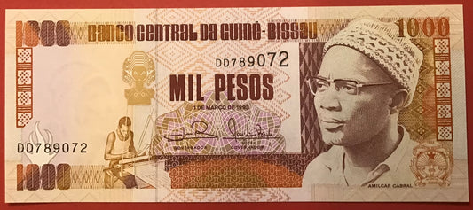 Guinea-Bissau - 1000 Pesos 1.3.1993 P#13 b Kvalitet 0