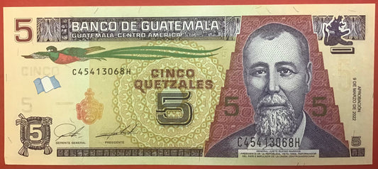 Guatemala - 5 Quetzales 9.3.2022 P#W122A Kvalitet 01