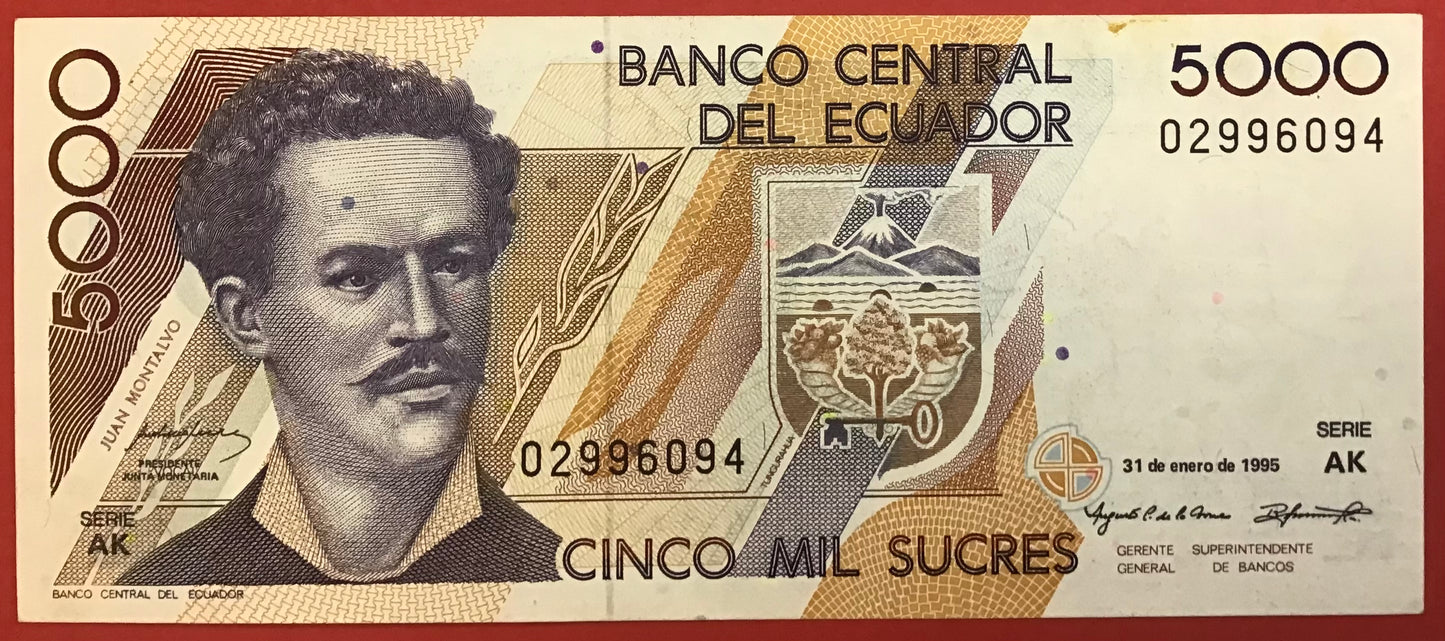Ecuador - 5000 Sucres 31.1.1995 P#128b Kvalitet 1+