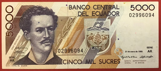 Ecuador - 5000 Sucres 31.1.1995 P#128b Kvalitet 1+