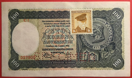 Czechoslovakia - 100 Korun (1945 - Old date 7.10.1940) P52s *Specimen* Kvalitet 01