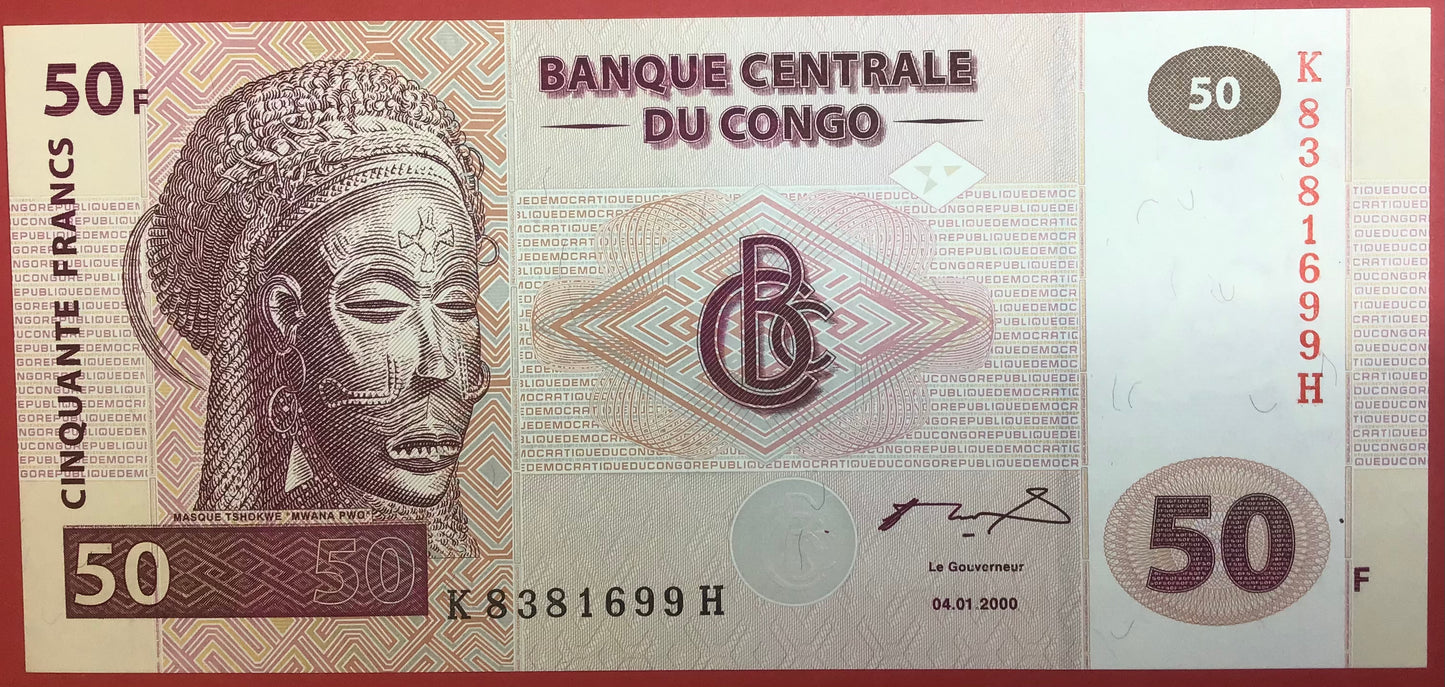 Congo Democratic Republic - 50 Francs 4.1.2000 P#91A Kvalitet 0