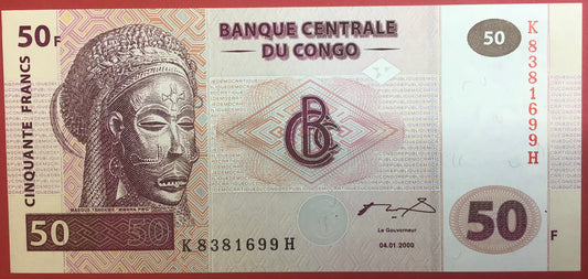 Congo Democratic Republic - 50 Francs 4.1.2000 P#91A Kvalitet 0