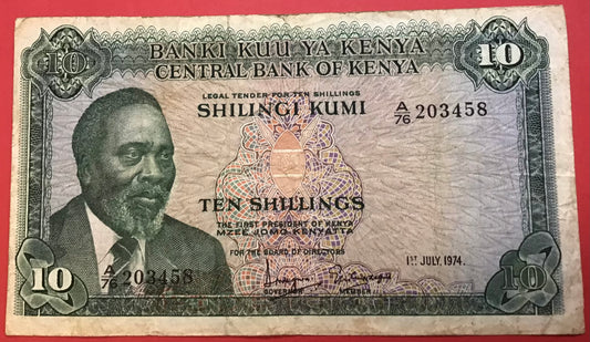Kenya - 10 Shillings 1.7.1974 P#7e Kvalitet 1