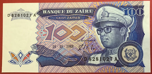 Zaïre - 100 Zaïres 14.10.1988 P#33a Kvalitet 0