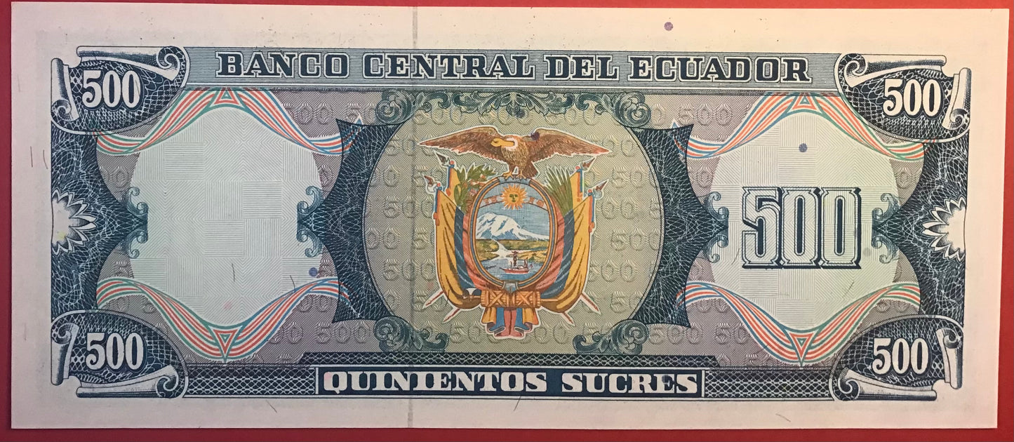 Ecuador - 500 Sucres 8.6.1988 P#124Aa Kvalitet 0