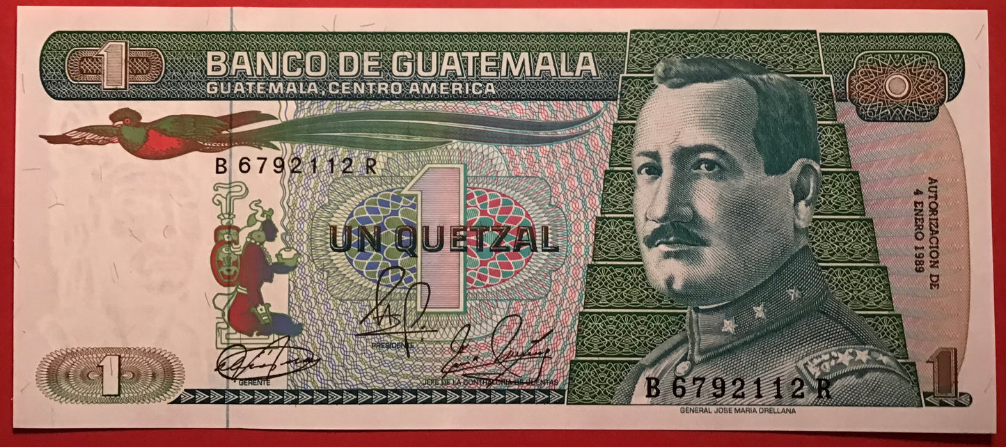 Guatemala - 1 Quetzal 4.1.1989 P#66 Kvalitet 0