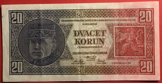 Czechoslovakia - 20 Korun 1.10.1926 P#21a Kvalitet 1+